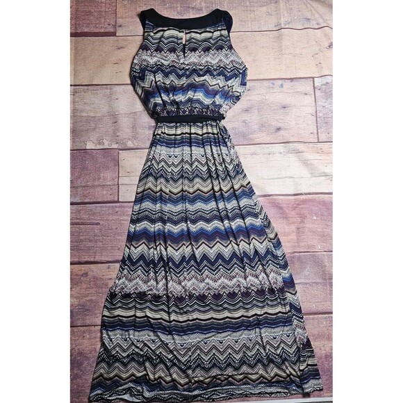 R&M Richards Maxi Dress Size 18W Chevron Blue - Picture 6 of 8